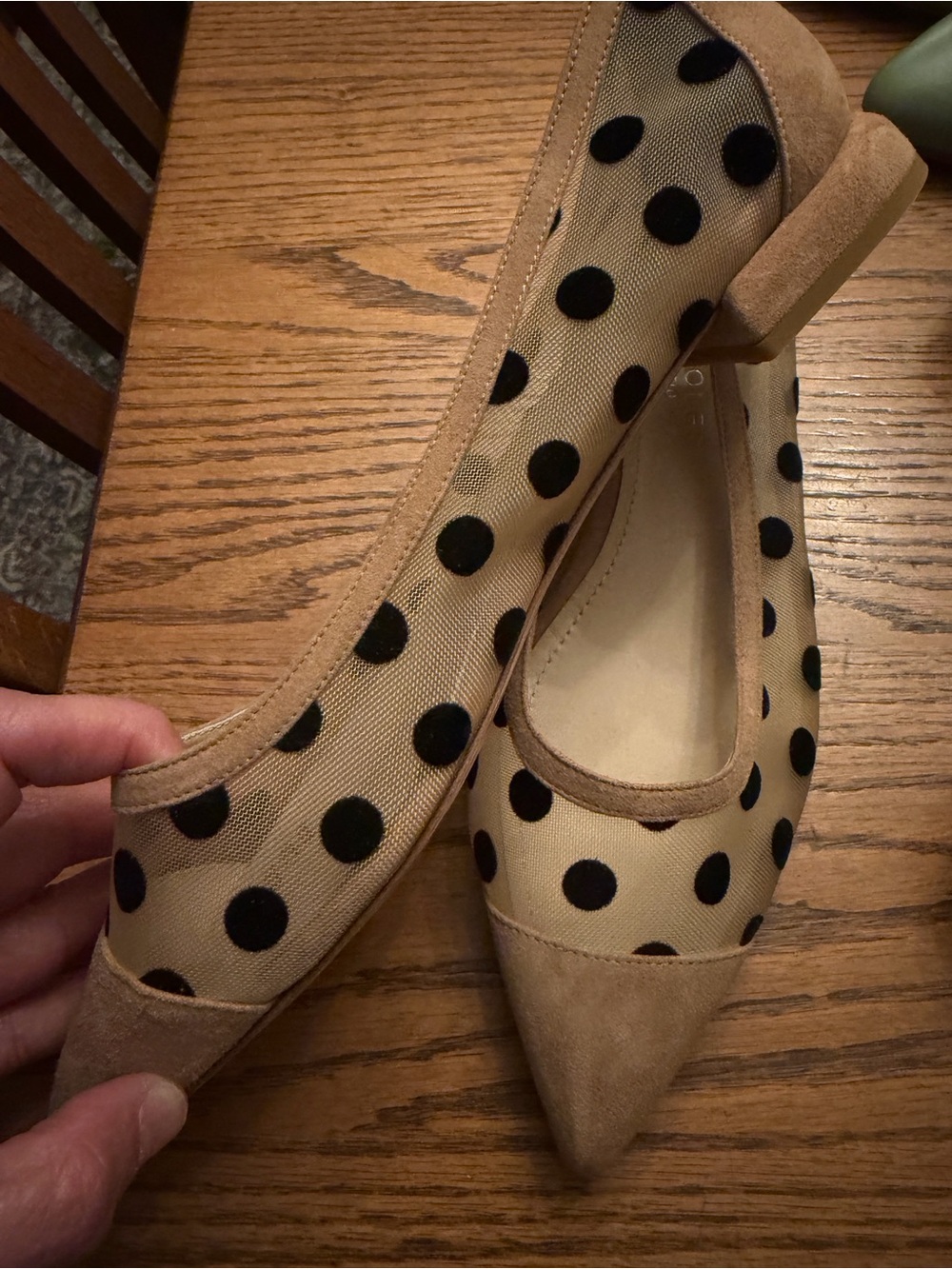 Beautisoles - Blake Brown Mesh - Beige and Black Polka Dot Pointed Toe Flats